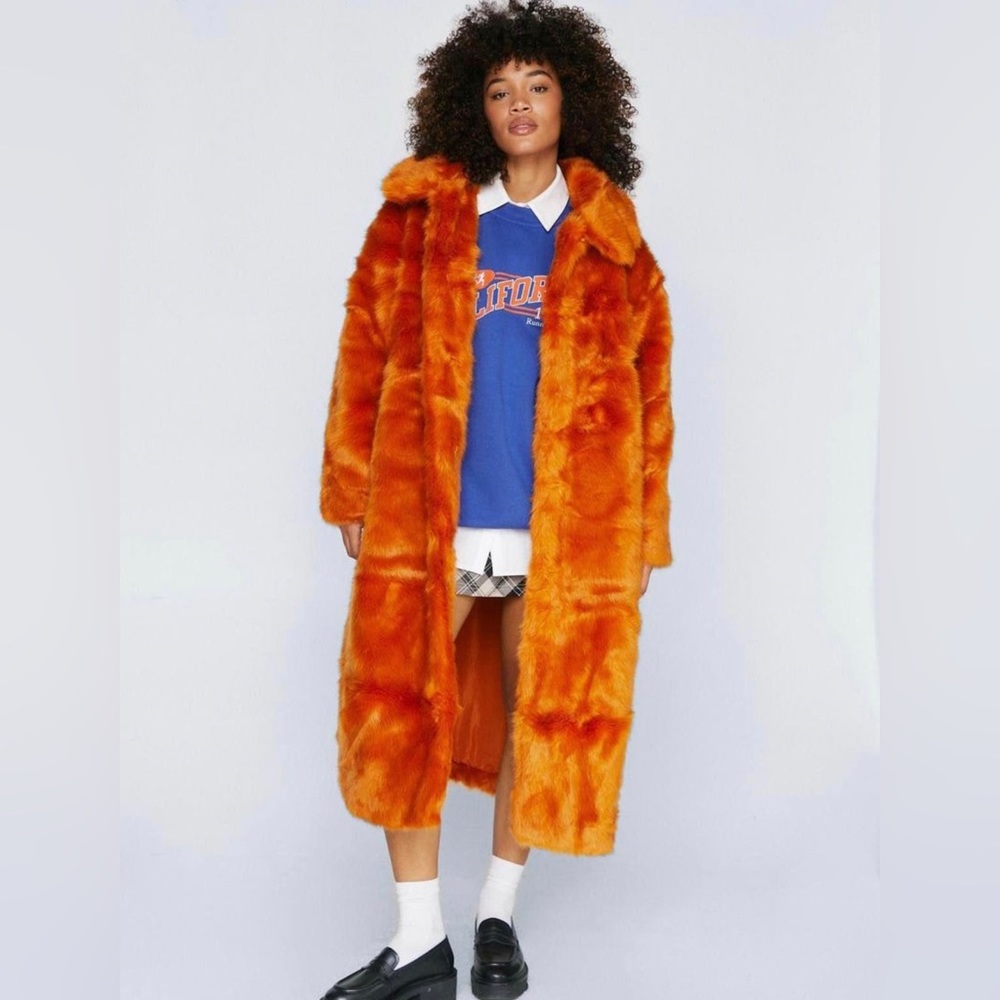 Orange faux fur coat NWT